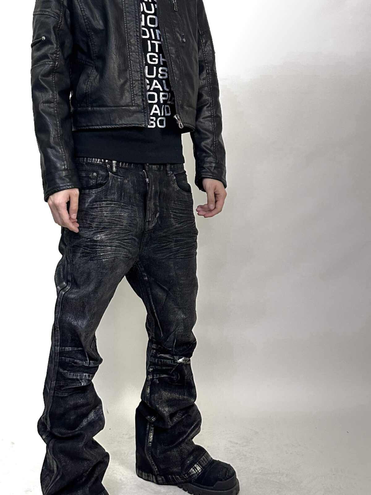 Two-color Bronzing Brush Wax Wash Distressed Micro-elastic Horn Jeans For Men - Lootquake