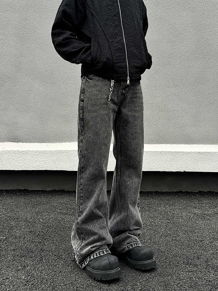 Washed Distressed Gray Skinny Jeans Men's Straight Pants - Lootquake