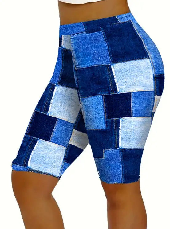 Ladies' Checkered Pants With Contrasting Color Splicing And Slim Fit Shorts - Lootquake