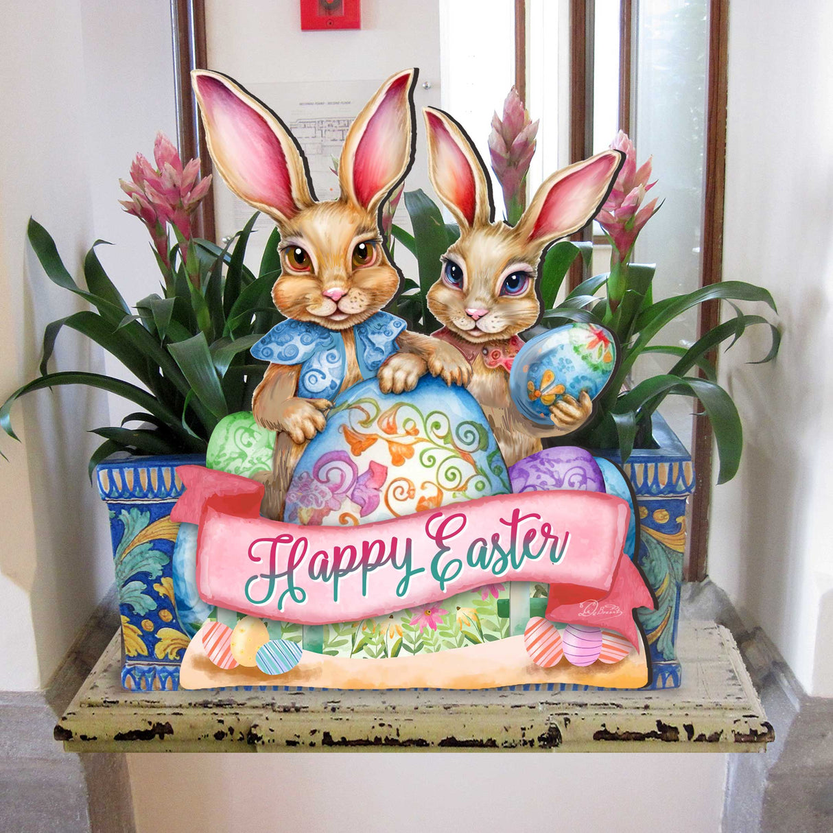 Easter Door Hanger, Easter Gift - Happy Easter Bunnies Easter Door Decor by G. DeBrekht - Easter Spring Decor - 8652782H