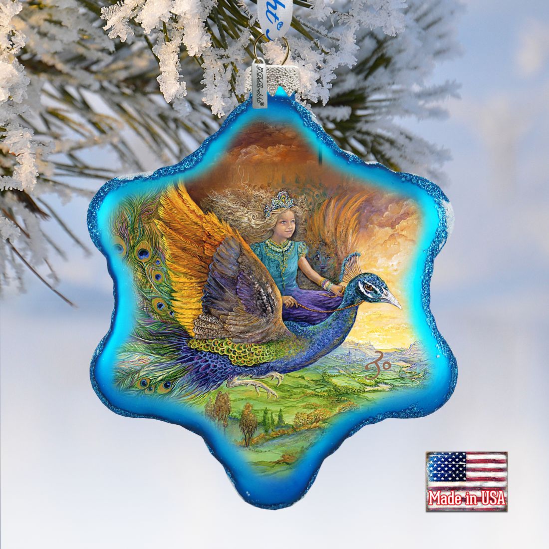 Peacock Princess Glass Ornament by Josephine Wall - Christmas Decor - 754-402-JW