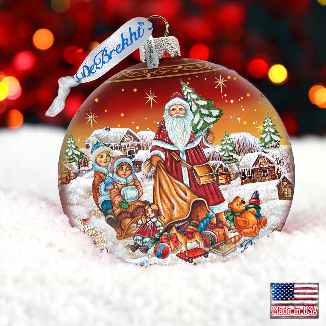 Santa Gift Giver Ball Glass Ornament Limited Edition by G. DeBrekht - Christmas Santa Snowman Decor - 73874R