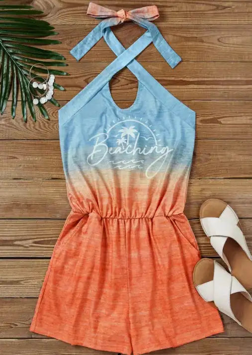 Ladies' Printed Neck Hanging Fashion Jumpsuit - Lootquake