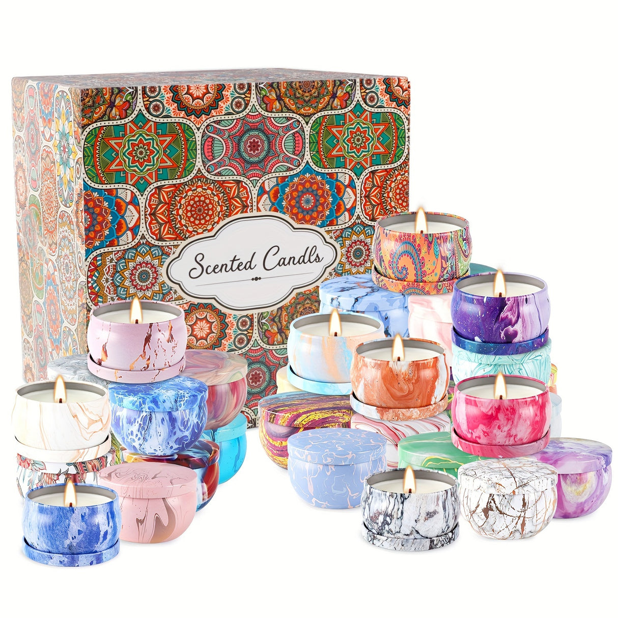 Halloween36 Pack Aromatherapy Scented Candle Gift Set Women's Scented Candle Home Natural Decorative Soy Wax Candle Tin Can Portable Travel Candle Yoga Mother's Day Valentine's Day Birthday Gift suit for father's day.