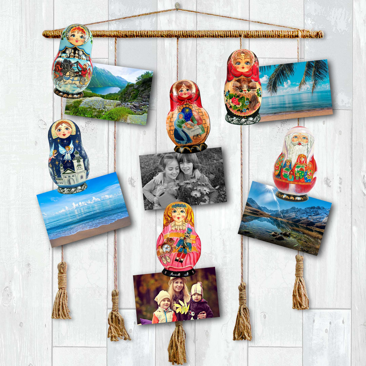 Nested Dolls Decorative Wooden Clip-on Ornaments Set of 6 by G. Debrekht - Christmas Decor - 8090130C-S6