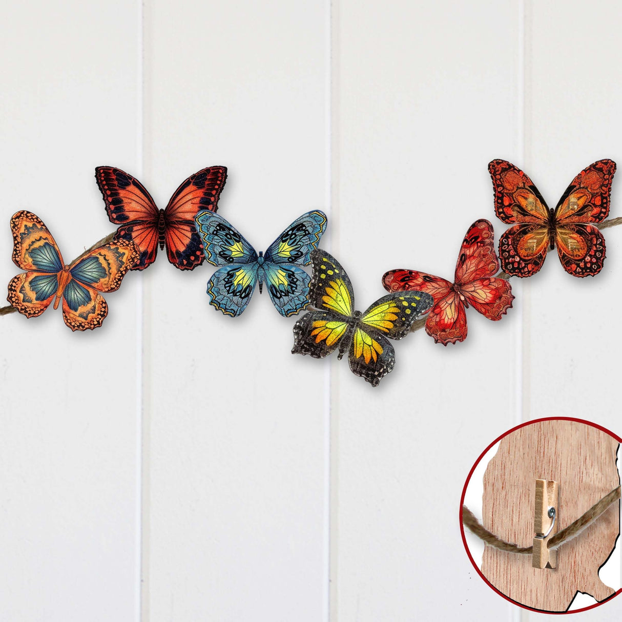 Summer Butterfly Decorative Wooden Clip-on Ornaments of 6 by G. Debrekht - Christmas Decor - 8090012-1C-S6