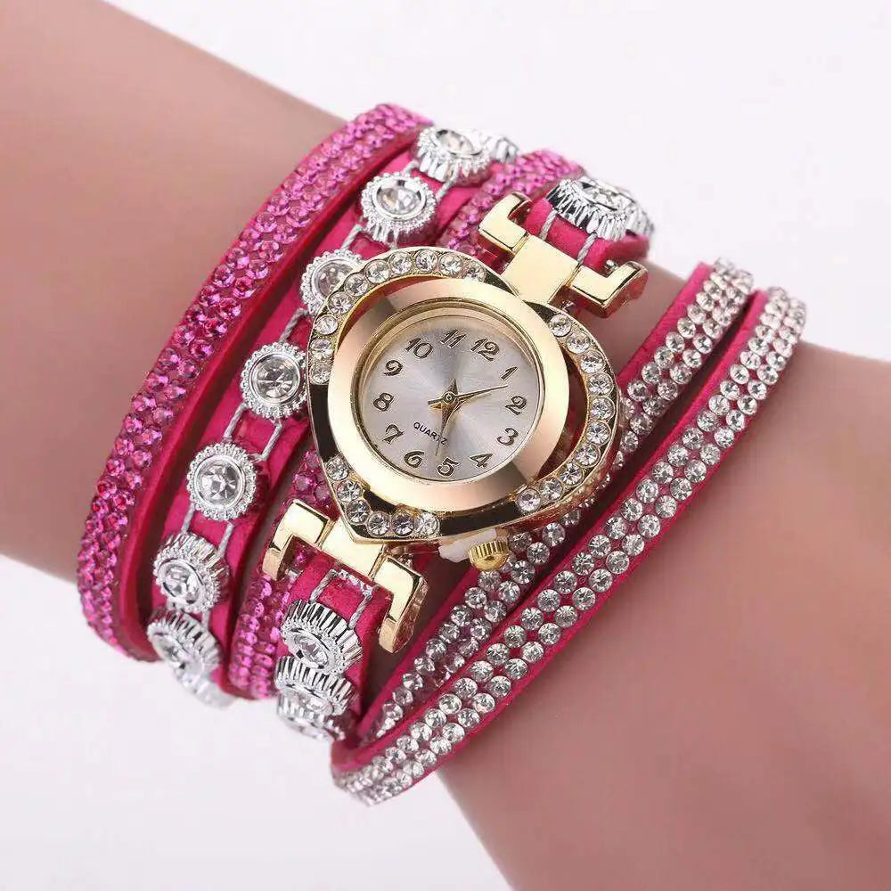 Colorful Bracelet Watch, Heart Shaped With Diamond Dials - Lootquake