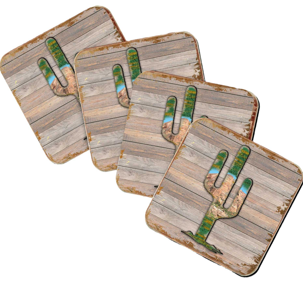 Cactus Wooden Cork Coasters Gift Set of 4 by Nature Wonders - Nature Wildlife Decor - 8199416C-S4