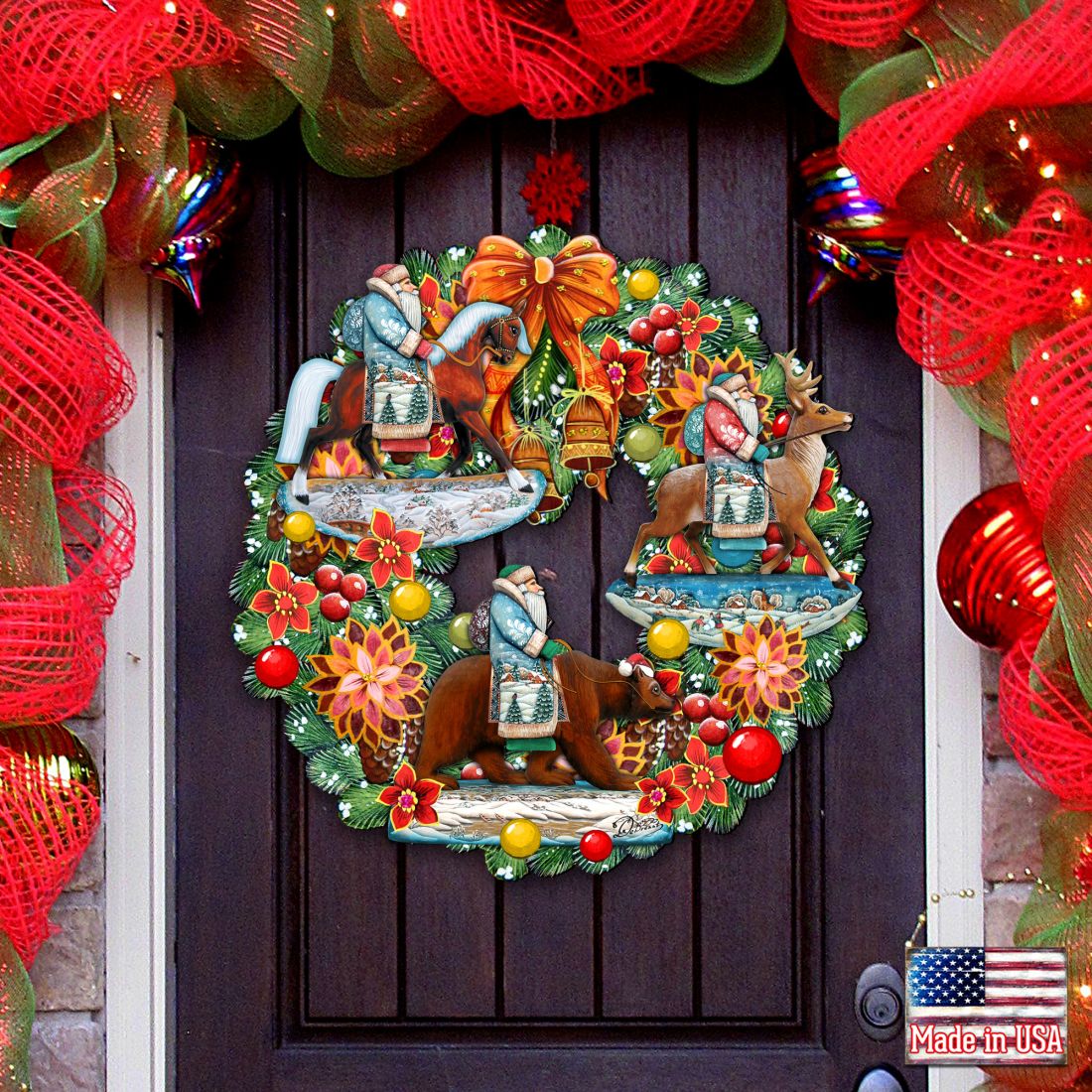 Corona navideña de Papá Noel viajero para puerta de G. DeBrekht - Decoración navideña - 8185307-2H