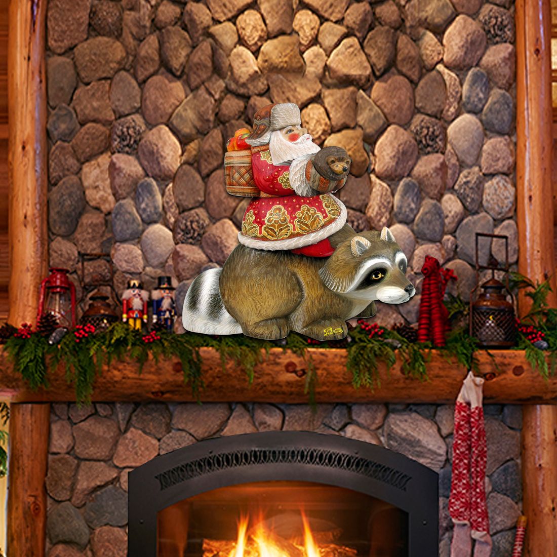 Decoración navideña para puerta con mapache y Papá Noel de G. DeBrekht - Decoración navideña con muñeco de nieve y Papá Noel - 8121636H