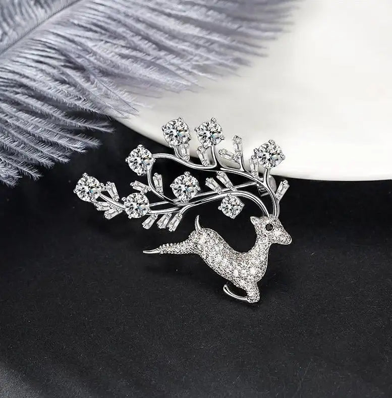 2pc With You All The Way Sparkling Zirconia Deer Brooch - Lootquake