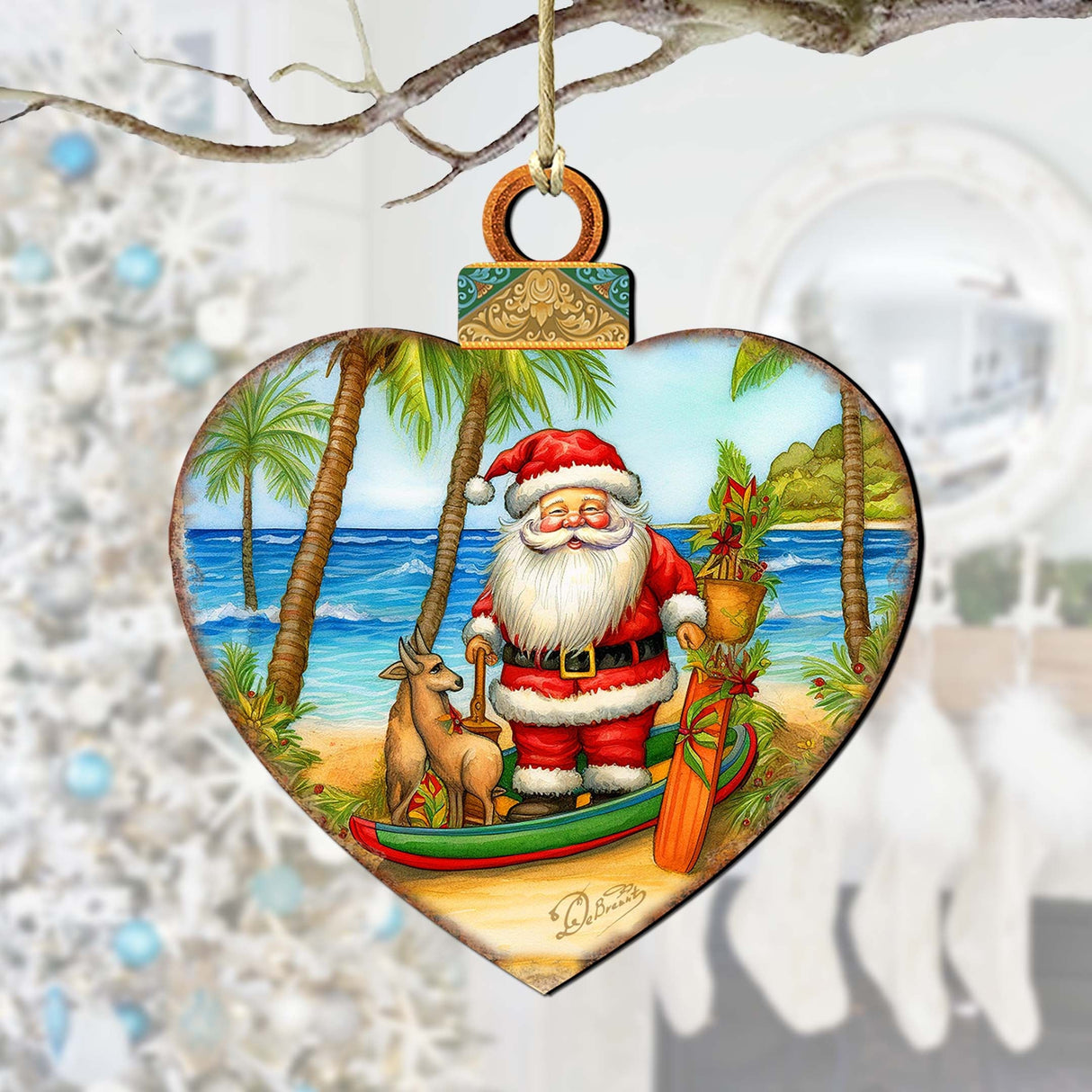 Beach House Decor - Santa on the Beach Wooden Ornaments by G. Debrekht Coastal Holiday Decor - 8688186