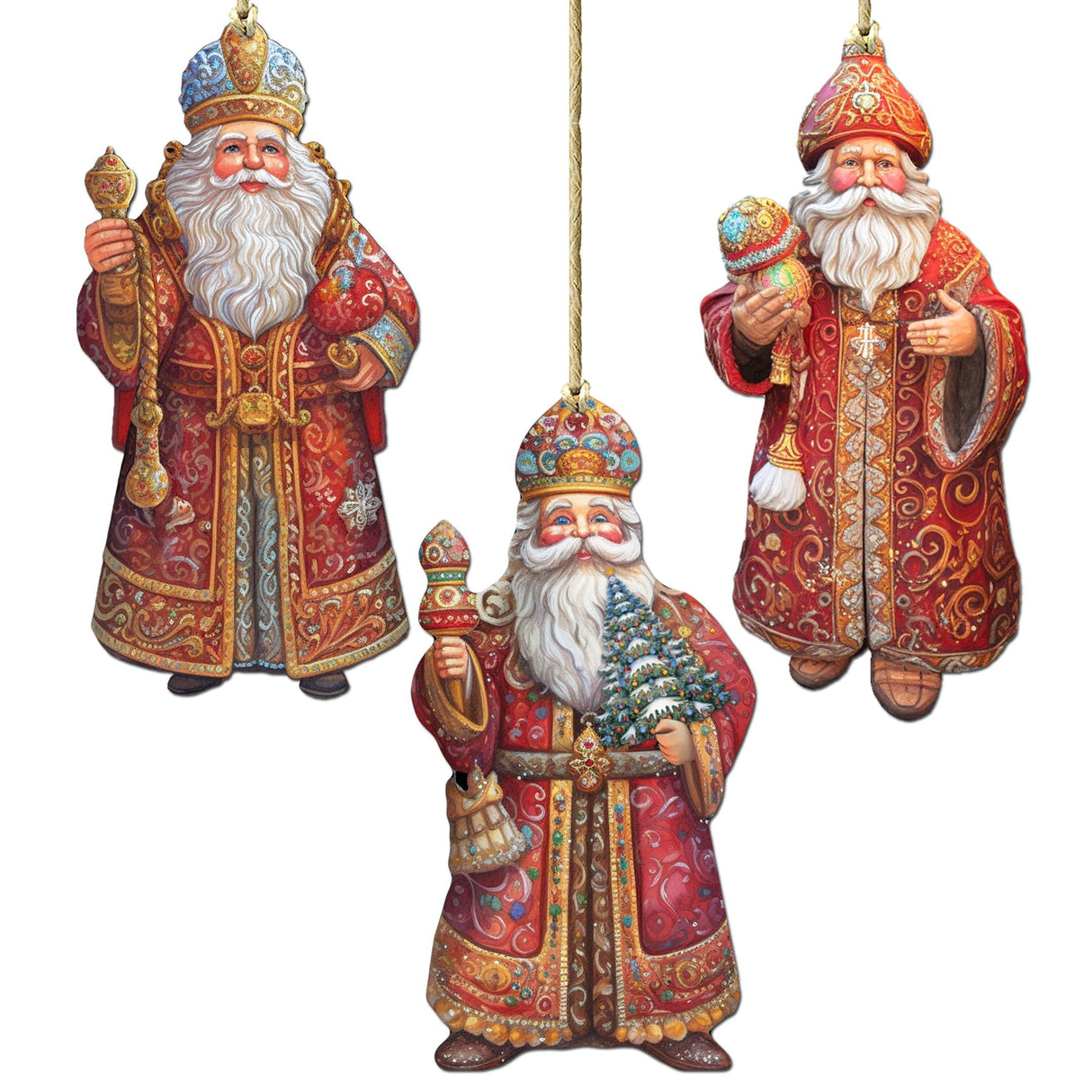 Juego de 3 adornos decorativos de madera de Papá Noel de G. Debrekht - Decoración navideña - 8091032-S3