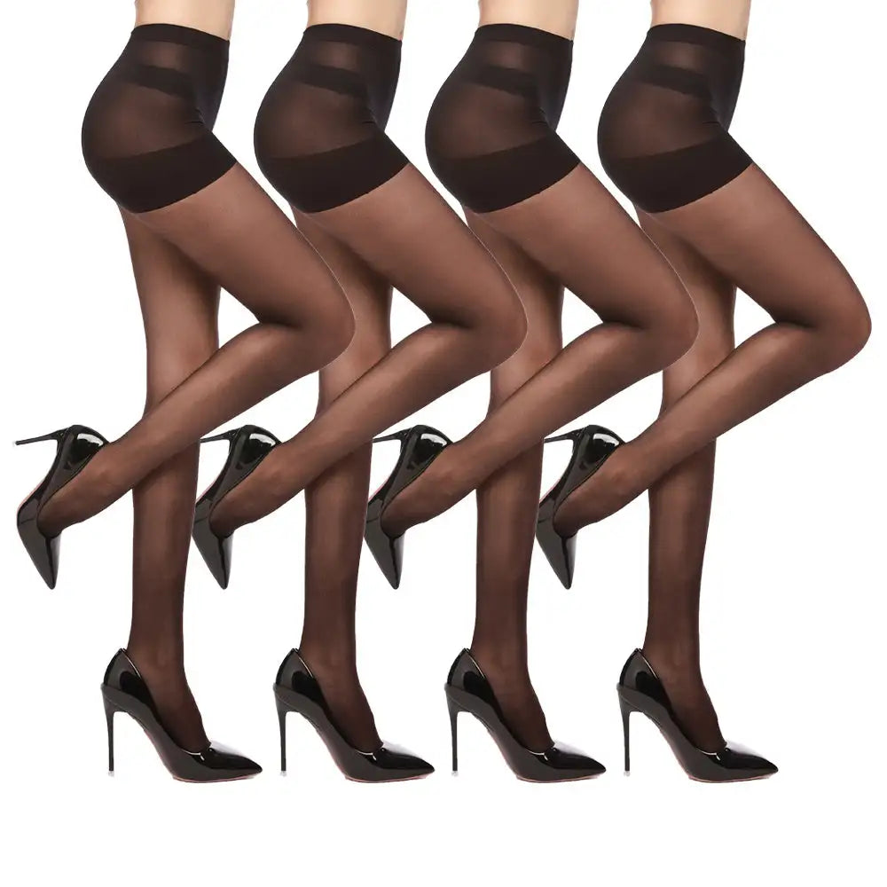 4 Pairs Women's Sheer Tights 20 Denier Control Top Pantyhose With Reinforced Toes - Lootquake