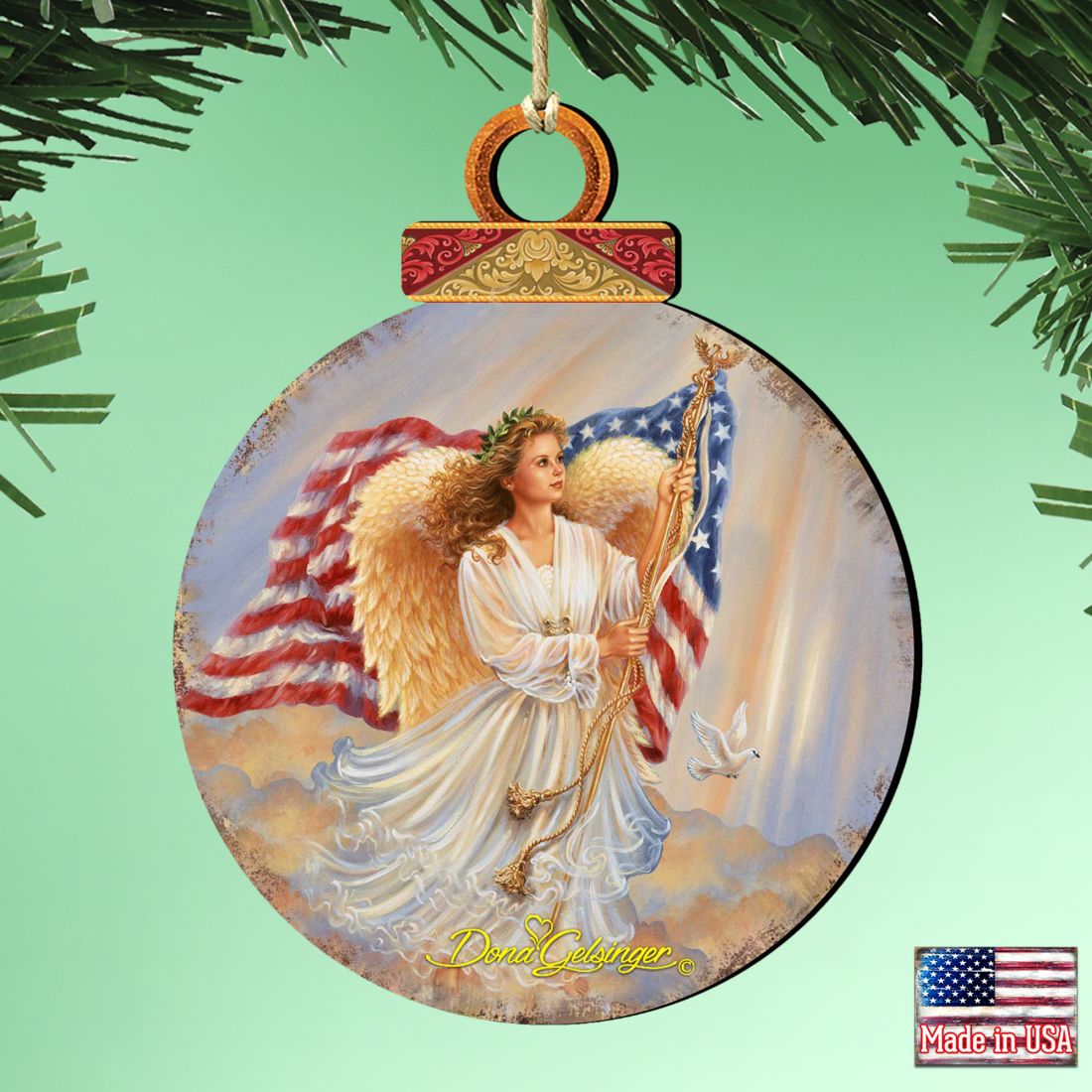 Adornos de madera de ángel americano de Gelsinger - Decoración navideña para la Natividad - 8021021-0107