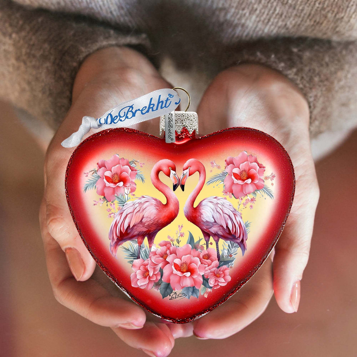 Adorno de cristal con forma de corazón de flamenco de G. Debrekht Christmas Decor - 753-013