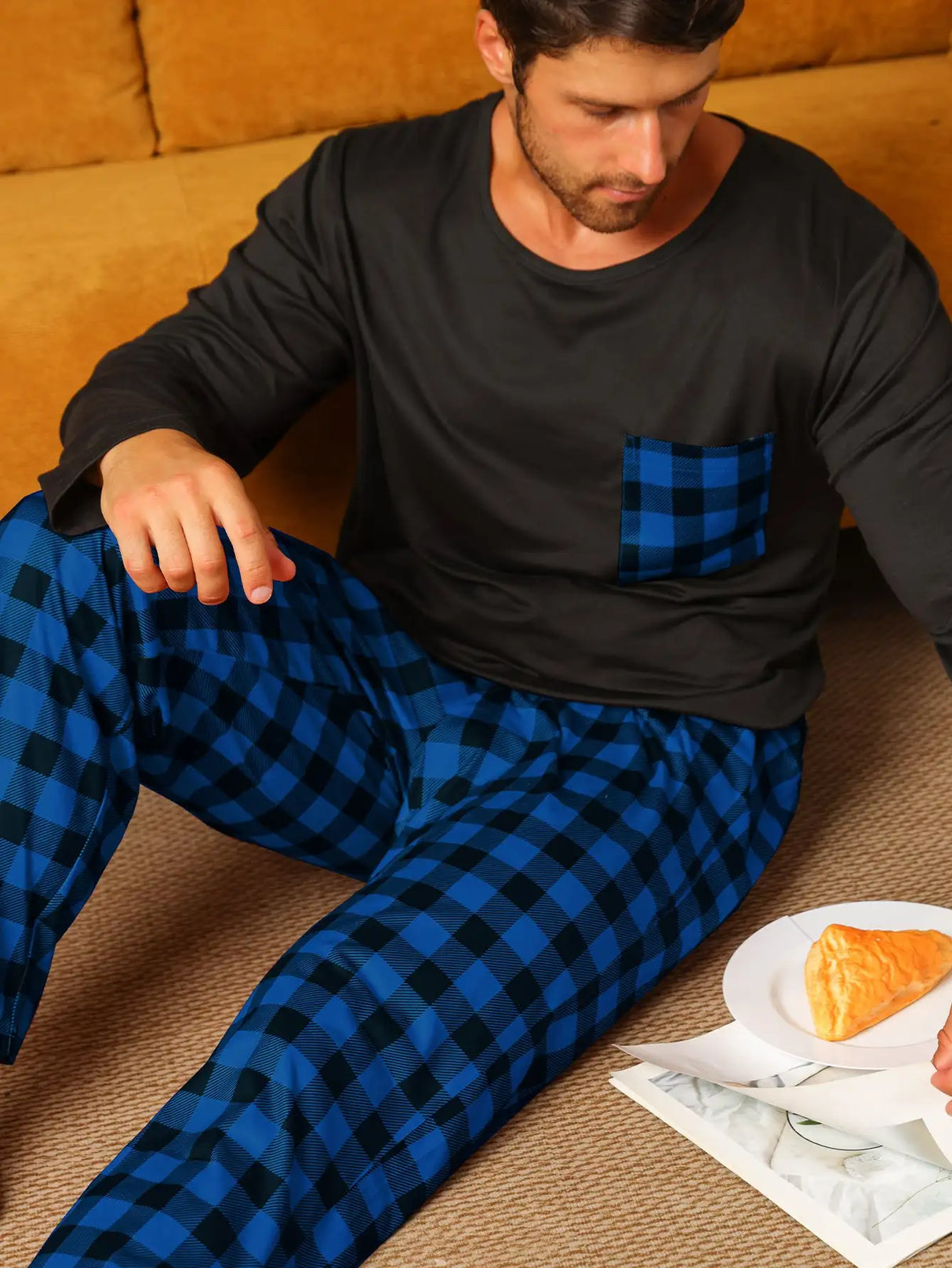 Ice Silk Long Sleeve Long Pants Men's Pajama Set - Lootquake