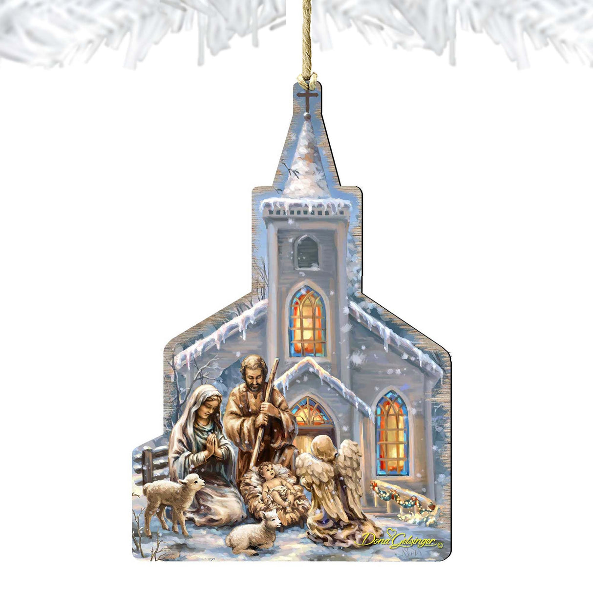 Nativity Chapel Wooden Ornaments by Gelsinger - Nativity Holiday Decor - 8121016-1606
