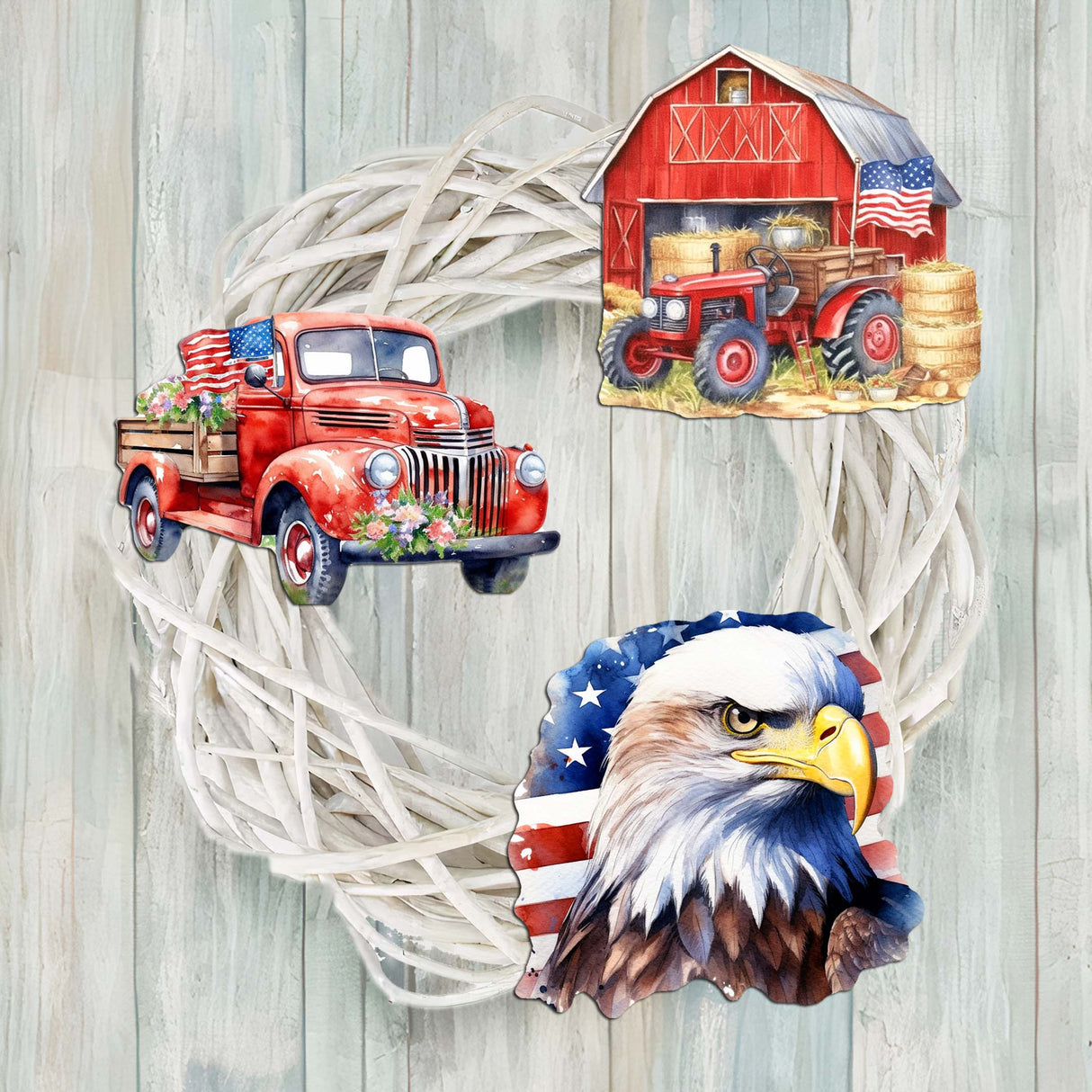 American flag Decorative Wooden Clip-on Ornaments Set of 3 by G. Debrekht - Patriotic Decor - 8091002C-S3