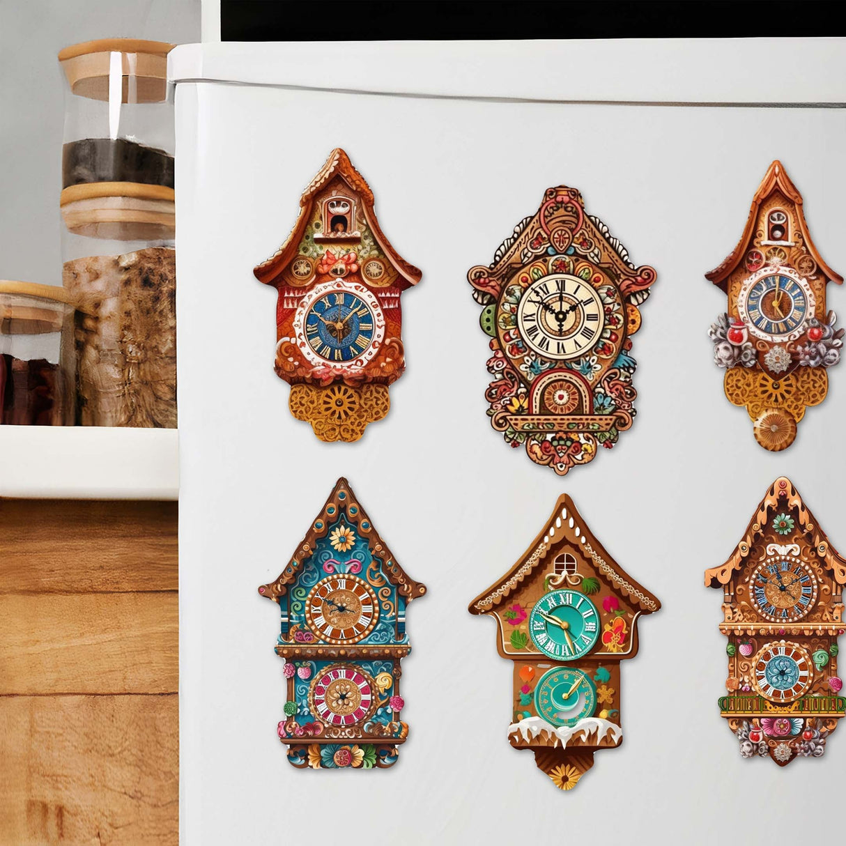 Miniature clock Decorative Wooden Magnets Set of 6 by G. Debrekht - Christmas Decor - 8090020G-S6