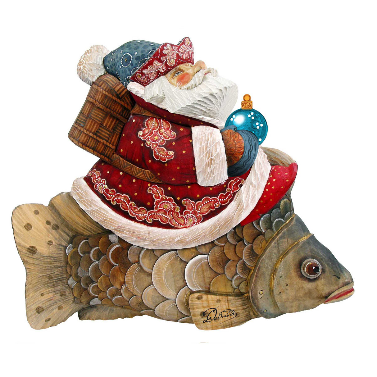 Golden Fish Santa Christmas Door Decor by G. DeBrekht - Christmas Santa Snowman Decor - 8121635H