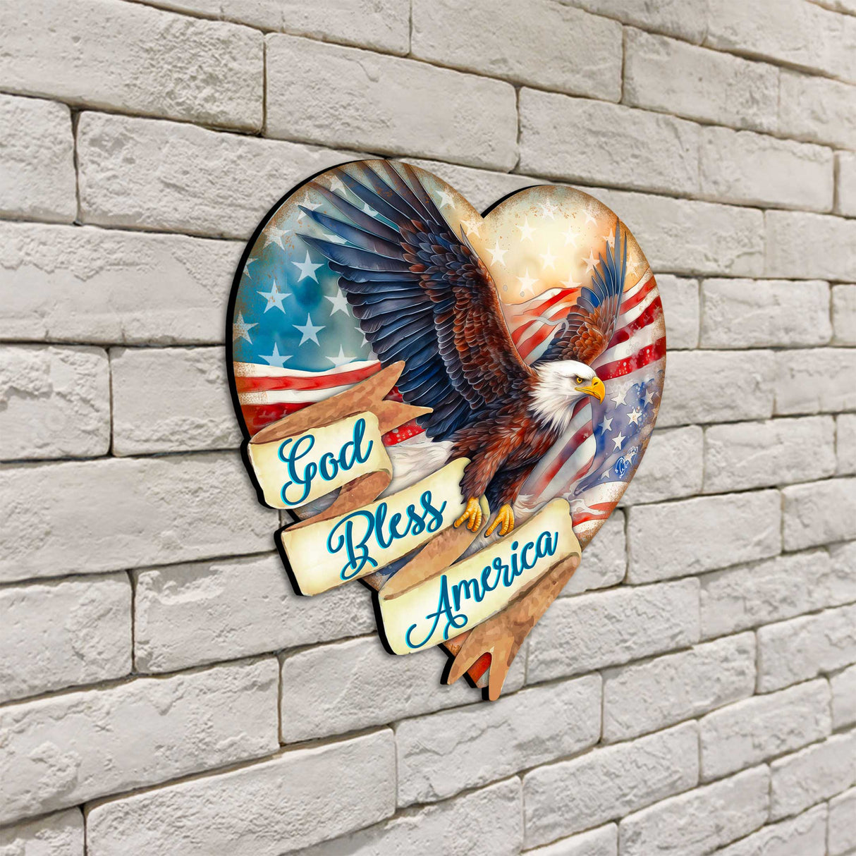 Decoración navideña con forma de corazón de águila patriótica "Dios bendiga a Estados Unidos" de G. DeBrekht - Decoración navideña americana - 8652789H