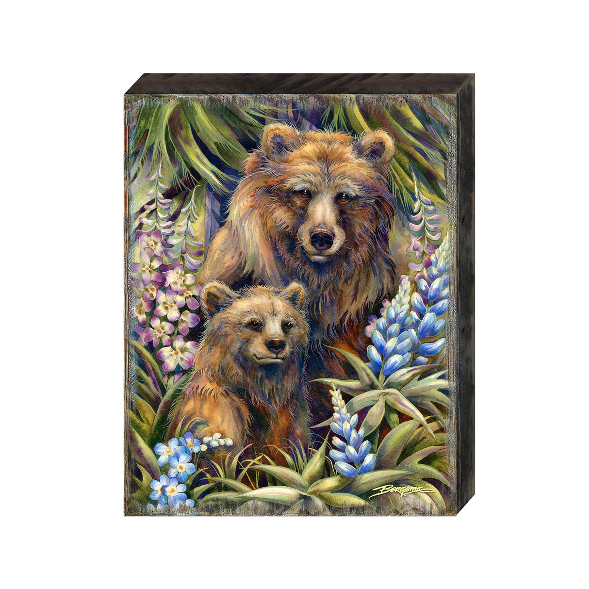 Grin & Bear it - Arte mural de madera de madre y cachorro oso grizzly de J. Bergsma - Decoración de vida silvestre - 85922947B-JB
