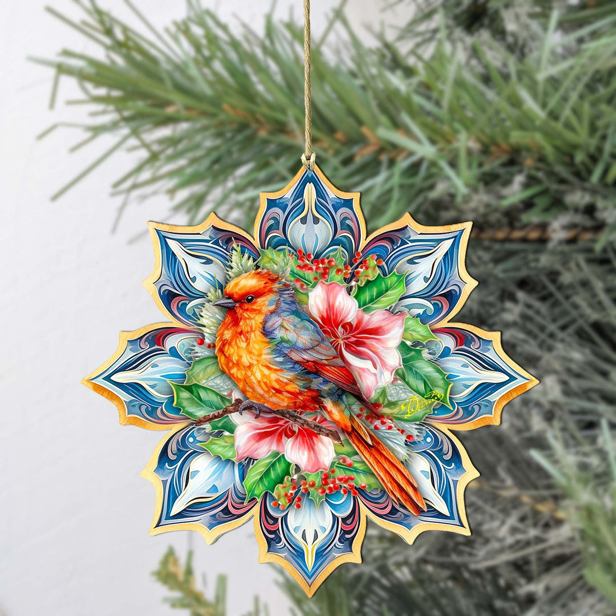 Forest Bird Snowflake Wooden Ornaments by G. Debrekht - Nature Wildlife Decor - 8688412