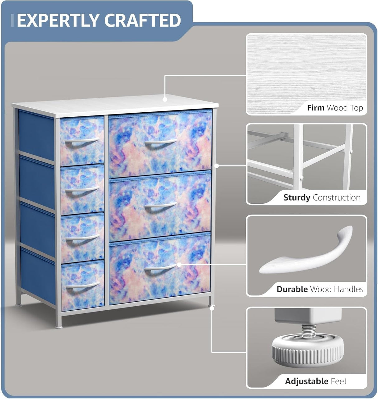 7 Drawer Kids Dresser Tie-Dye Fabric Bins-3