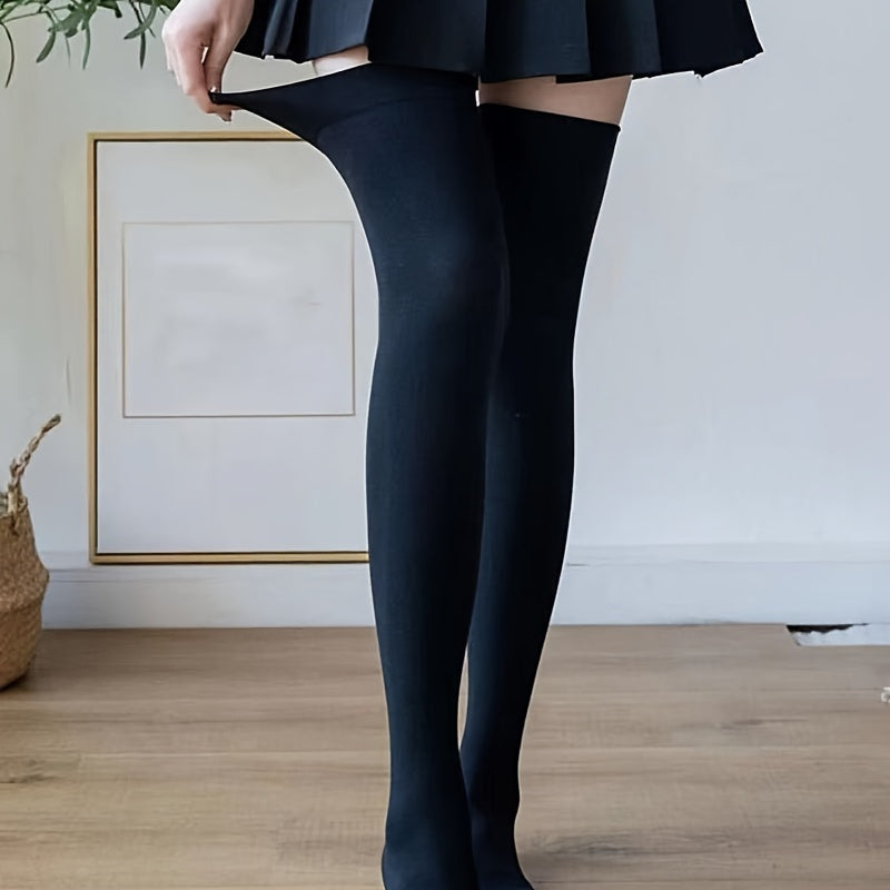 Elastic Solid Thigh High Socks, Japanese Style Over The Knee Socks, Women's Stockings & Hosiery
