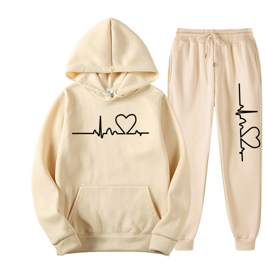 Men's And Women's Fleece-lined Sweater Suit Autumn And Winter Heart Figure Hoodie - Lootquake