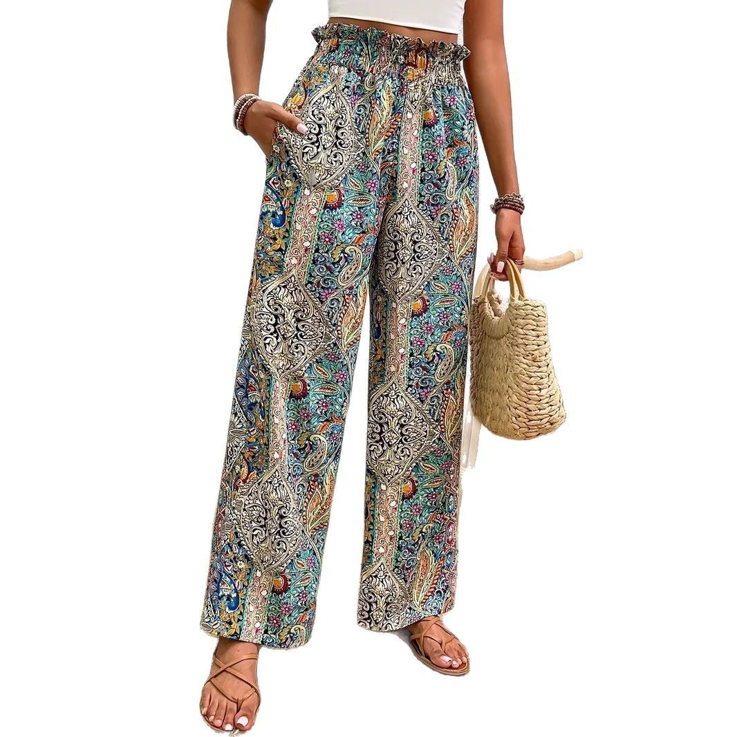 Pantalones anchos de mujer con estampado bohemio