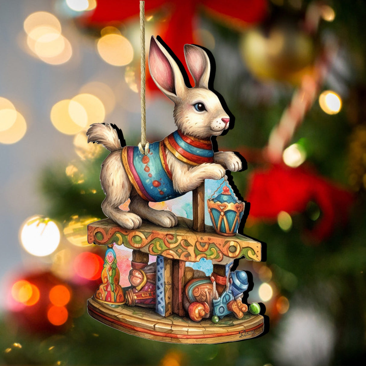 Carousel Bunny with Toys Wooden Ornaments by G. Debrekht - Christmas Decor - 8100195-3