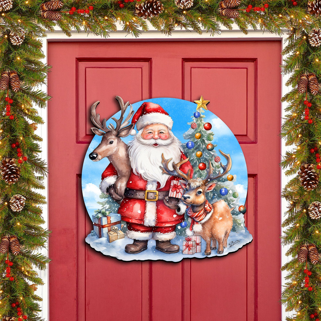 Decoración navideña para puerta con Papá Noel y renos de G. Debrekht - Decoración navideña - 8611032H