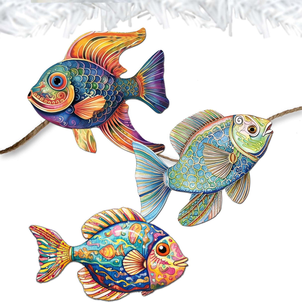 Coastal Fish Decorative Wooden Clip-on Ornaments Set of 3 by G. Debrekht - Coastal Decor - 8091034C-S3