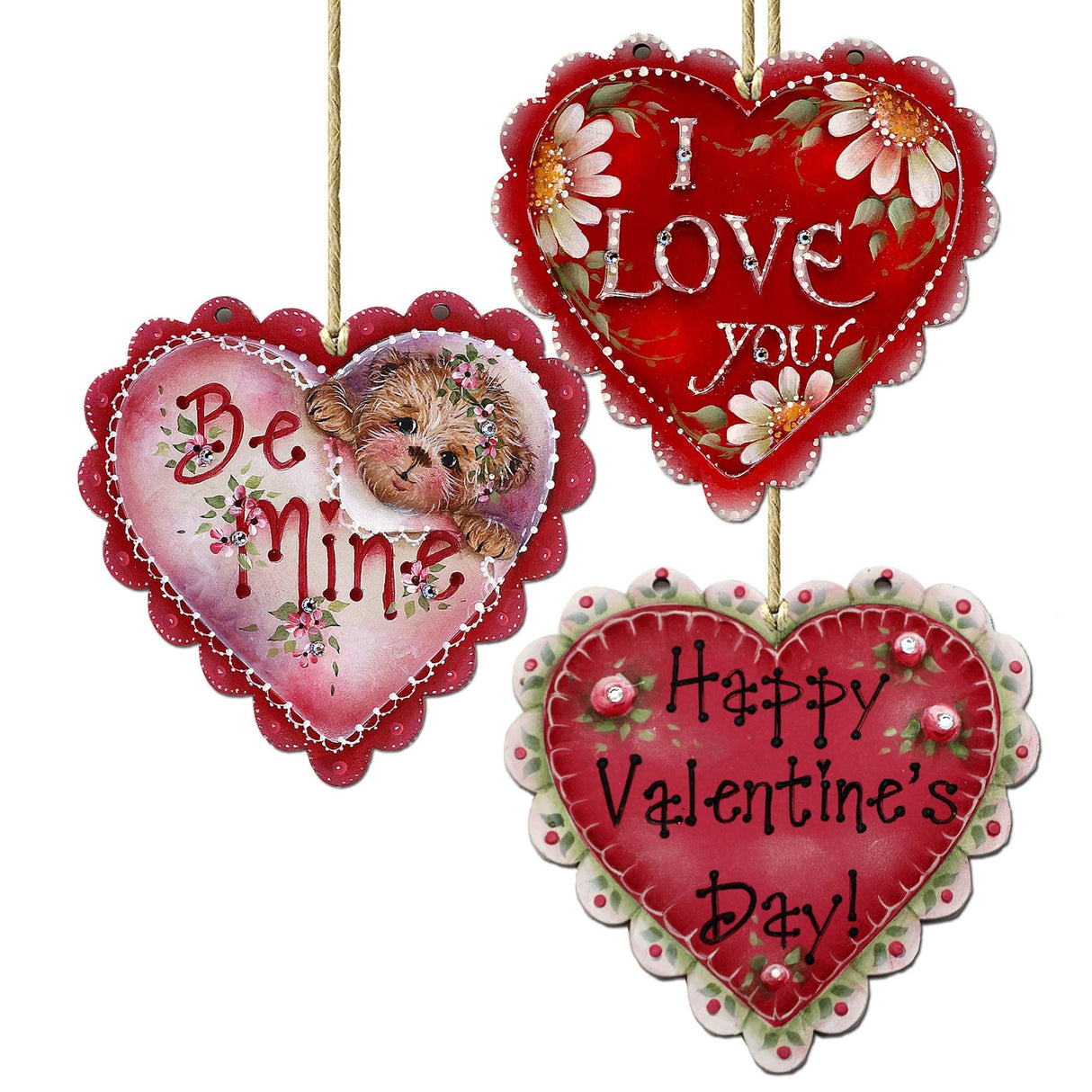 Hearts of Love Wooden Ornaments Set of 3 by G. Debrekht - Love Family Decor - 8091054-S3