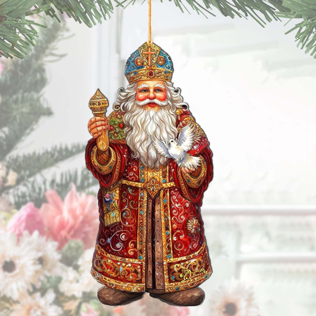 Adornos de madera de la Paloma de la Esperanza de Papá Noel de G. Debrekht - Decoración navideña de muñeco de nieve de Papá Noel - 8691416