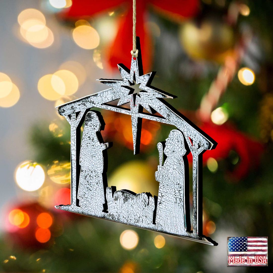 Adornos rústicos de madera para el Nacimiento con forma de estrella de G. DeBrekht - Decoración navideña - 8198851