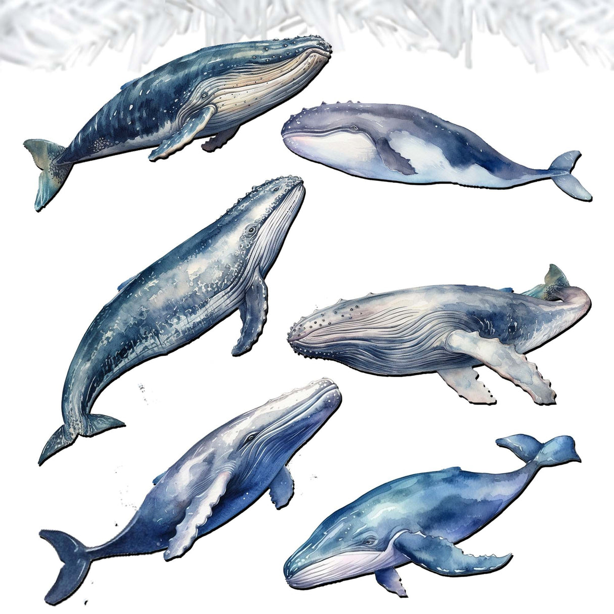 Coastal Giants Humpback Whales Decorative Wooden Clip-on Ornaments Set of 6 by G. Debrekht - Wildlife Decor - 8090103C-S6