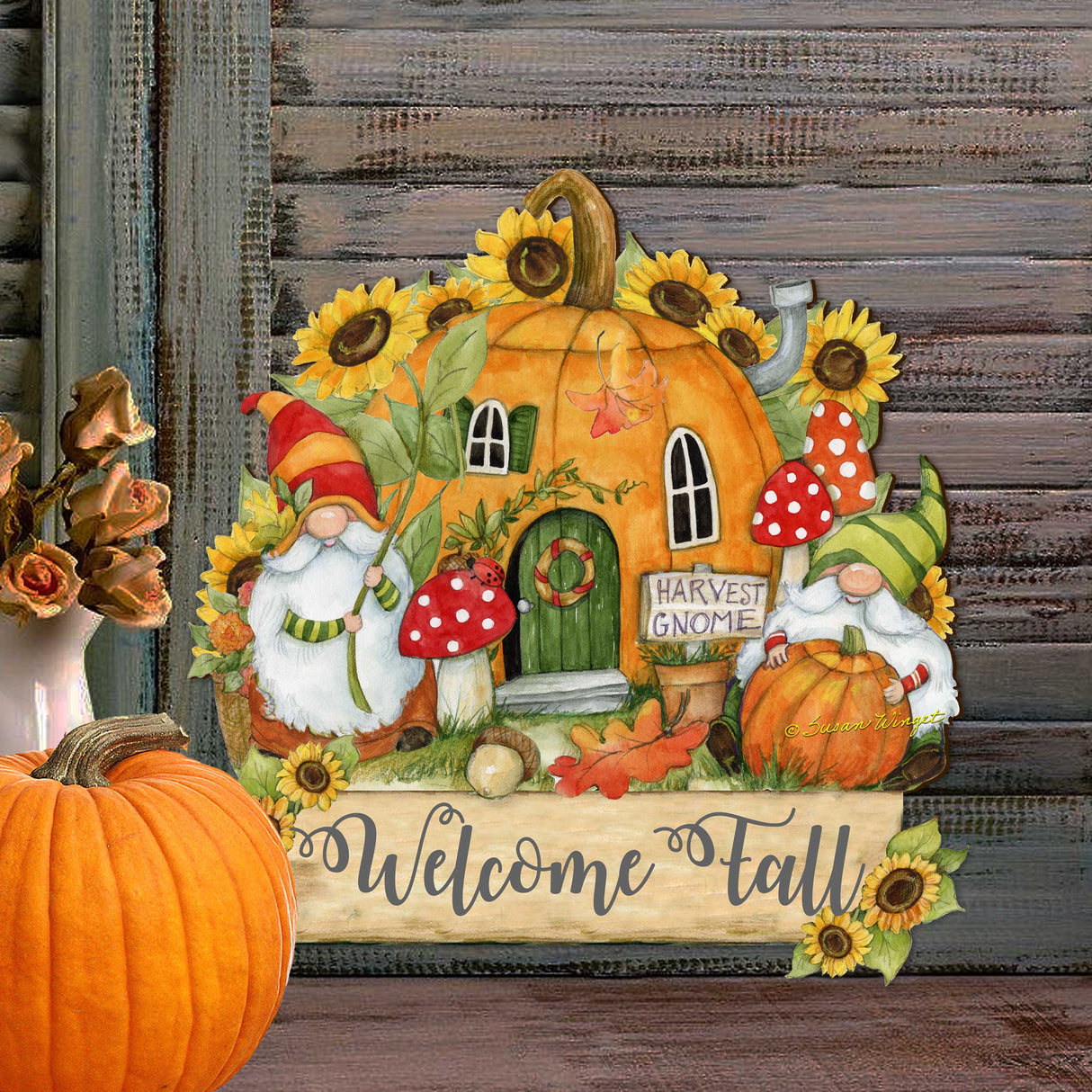 Fall Decor Harvest Welcome Sign Welcome Fall Cornucopia Door Decor Handmade Gift Autumn Porch Decor by Susan Winget - 8471209H-SW