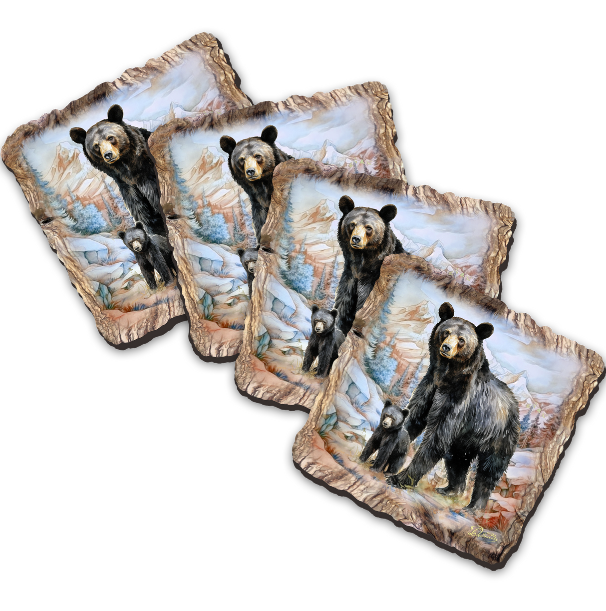 Black Bear Wooden Cork Coasters Gift Set of 4 by Nature Wonders Nature Wildlife Decor - 95398C-S4