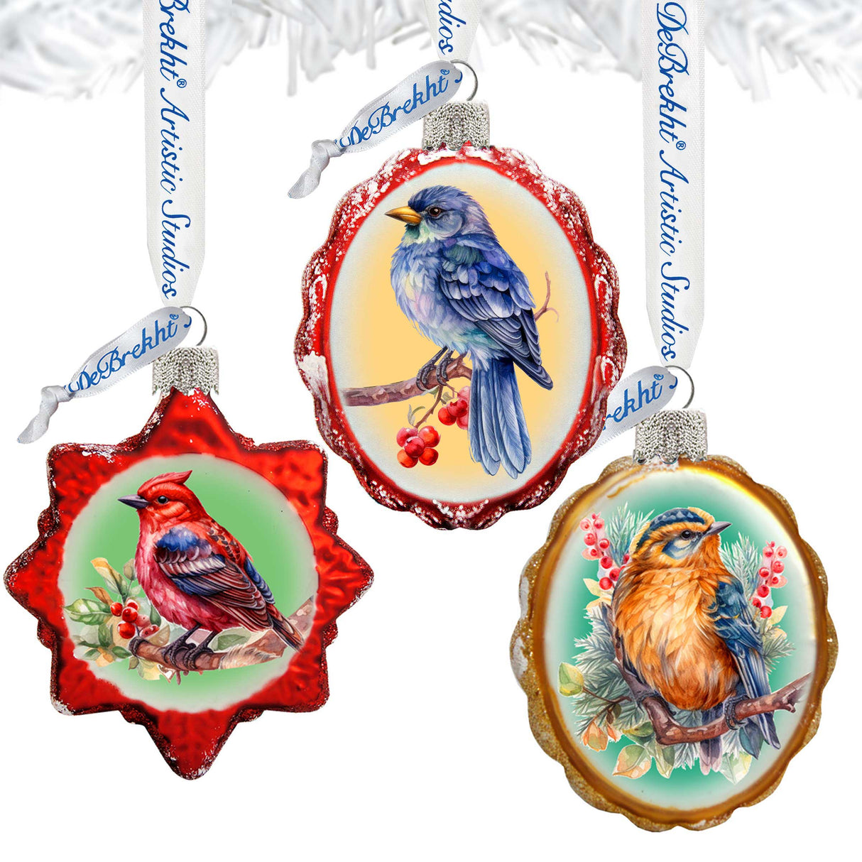 Forest Birds Mercury Glass Ornaments Set of 3 by G. Debrekht - Wildlife Holiday Décor - 770147S3
