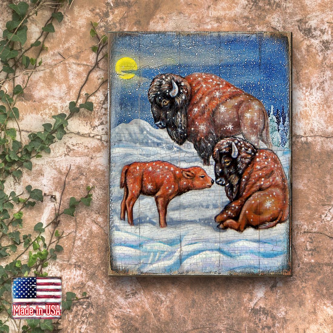 Buffalos Art Wooden Wall Art by Nature Wonders - Nature Wildlife Decor - 95217B