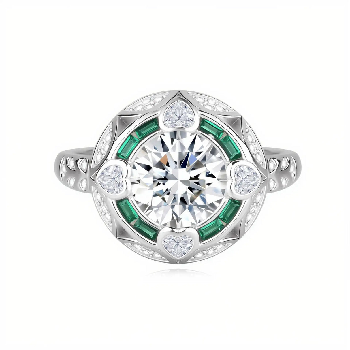 925 Sterling Silver Ring D Color Moissanite 2 Karat Green Background - Lootquake