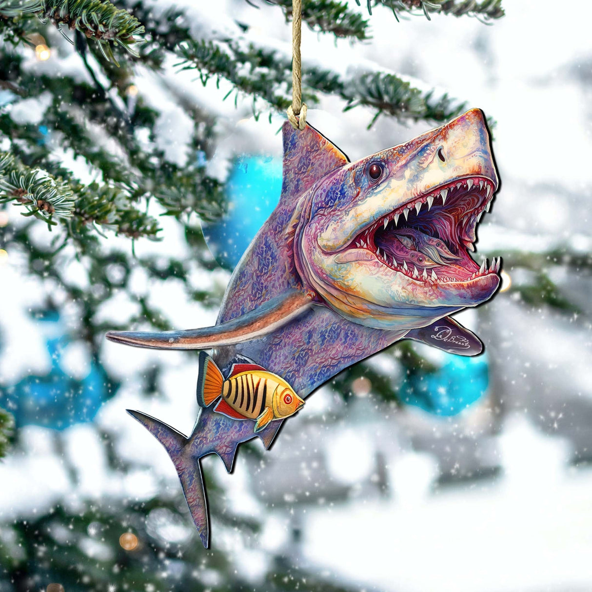 Coastal Christmas Decor - Shark Wooden Ornaments by G.Debrekht Coastal Holiday Decor - 8688201