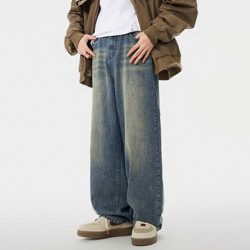 Men's Worn Looking Washed-out Loose Straight All-matching Jeans - Lootquake