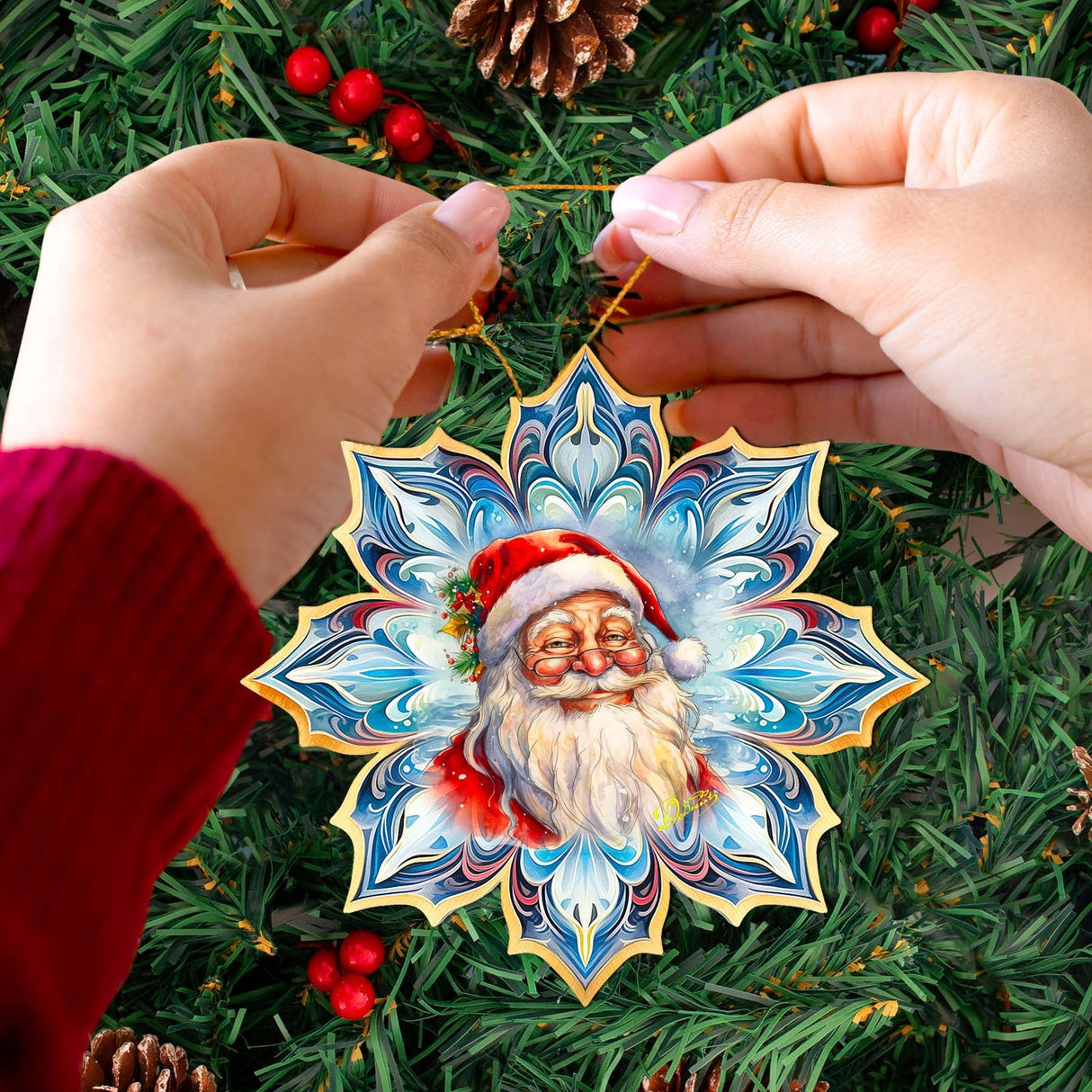 Adornos de madera con forma de copo de nieve de Papá Noel de G. Debrekht - Decoración navideña de muñeco de nieve de Papá Noel - 8688424