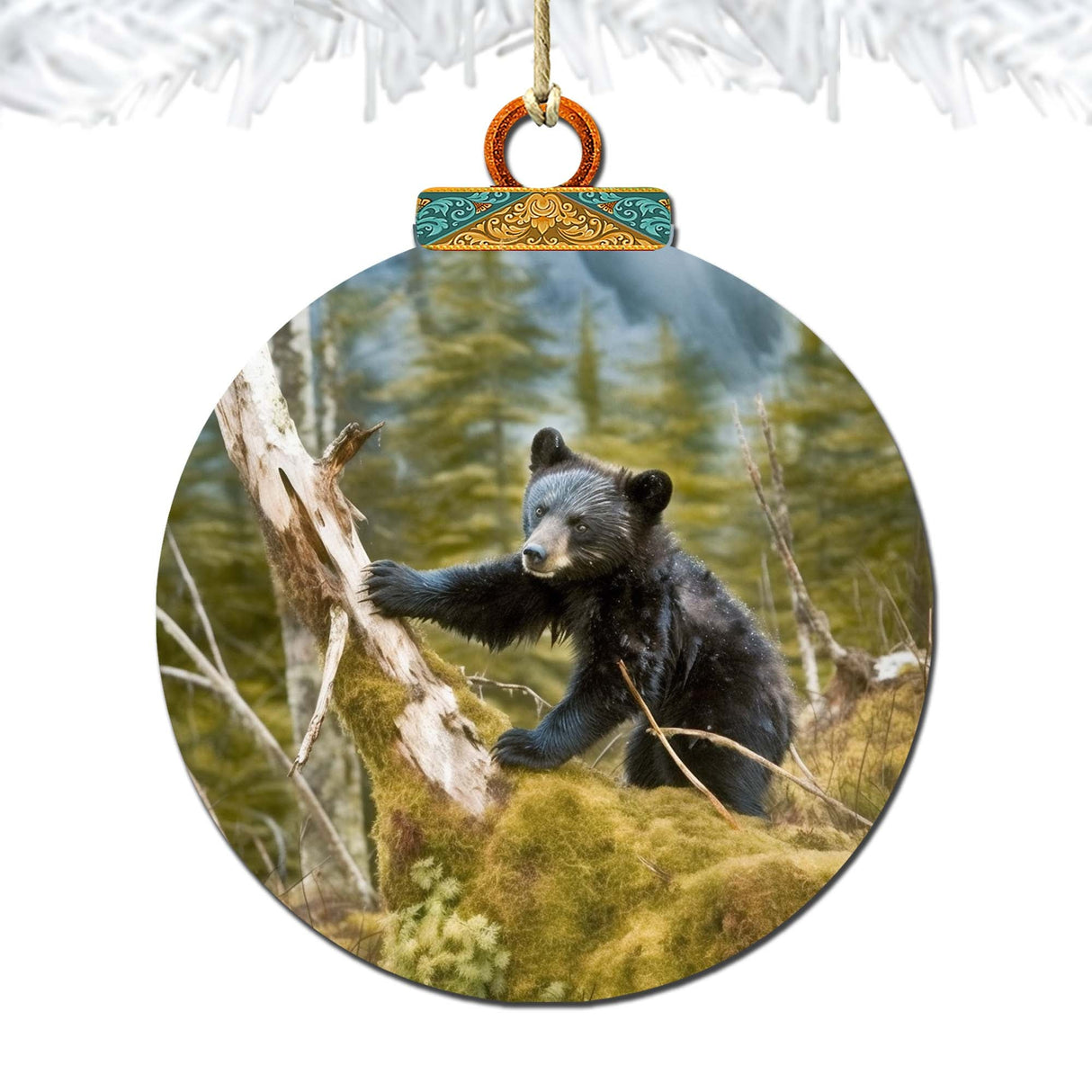 Adornos de madera de cachorro de oso negro juguetón de G.Debrekht - Decoración navideña con temática de vida silvestre - 870071
