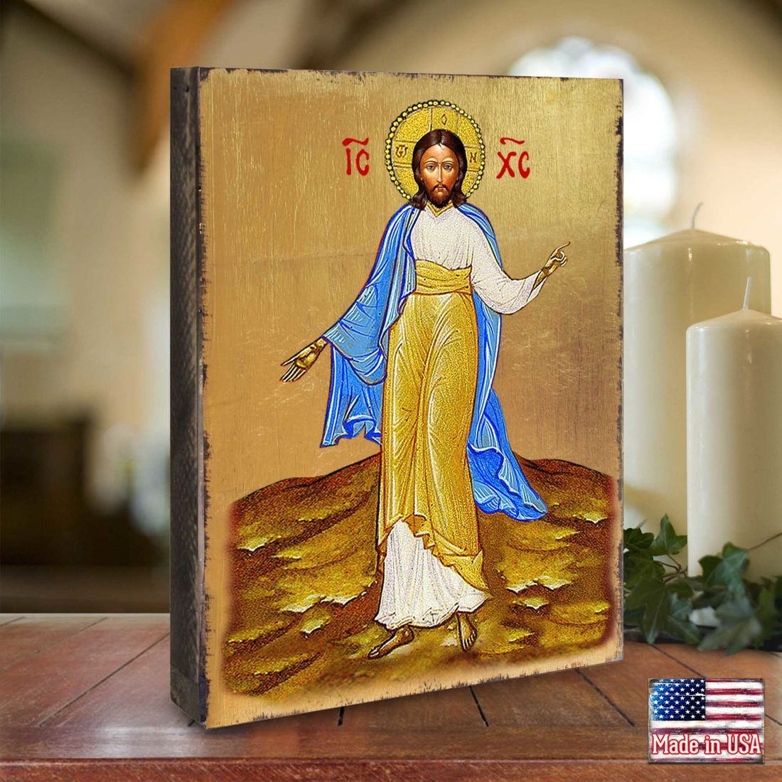 Jesus Wooden Gold Plated Religious Christian Sacred Icon - Inspirational Icon Decor - 85051
