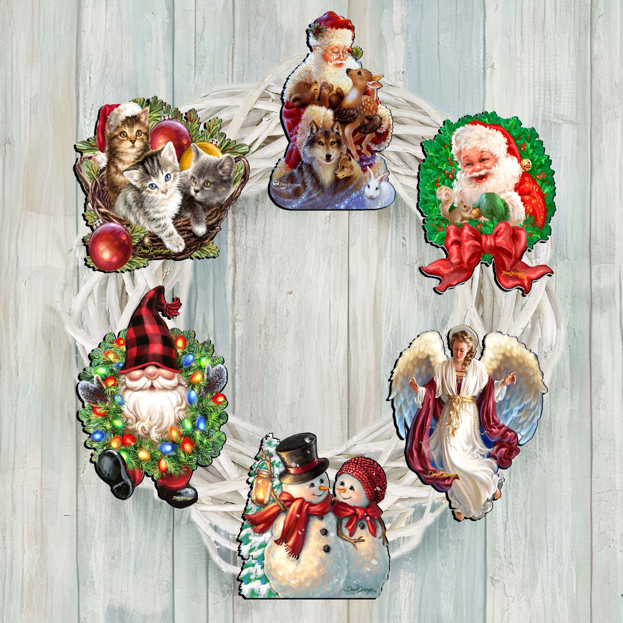 Santa and Friends Decorative Wooden Clip-on Ornaments Set of 6 by D. Gelsinger - Christmas Decor - 8090134C-S6